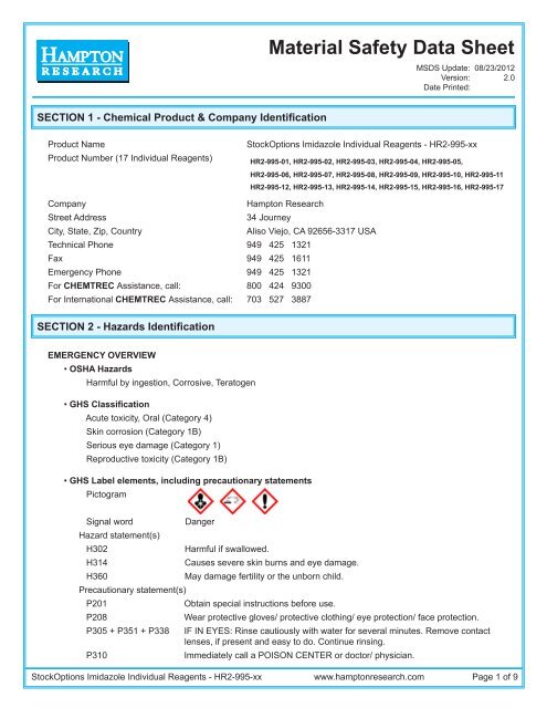 Hr2 995 Xx Msds Hampton Research