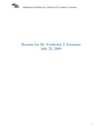 Resume for Dr. Frederick J. Foreman July 22, 2009 - FlyersRights