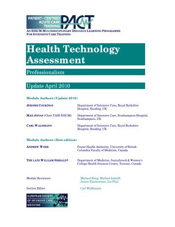 Health Technology Assessment - PACT - ESICM