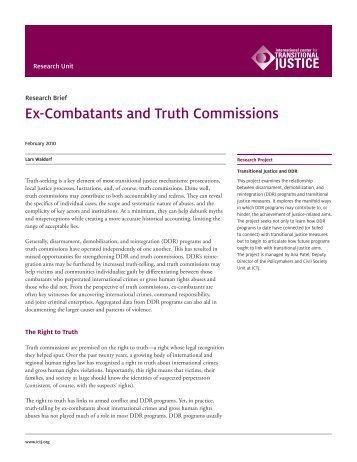 Ex-Combatants and Truth Commissions - International Center for ...