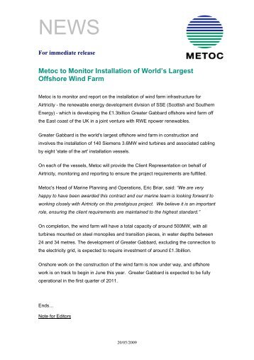 Metoc to Monitor Installation of World's Largest ... - Metoc.co.uk