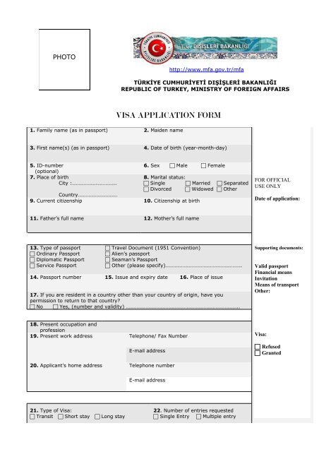 VISA APPLICATION FORM - Travel Document Systems