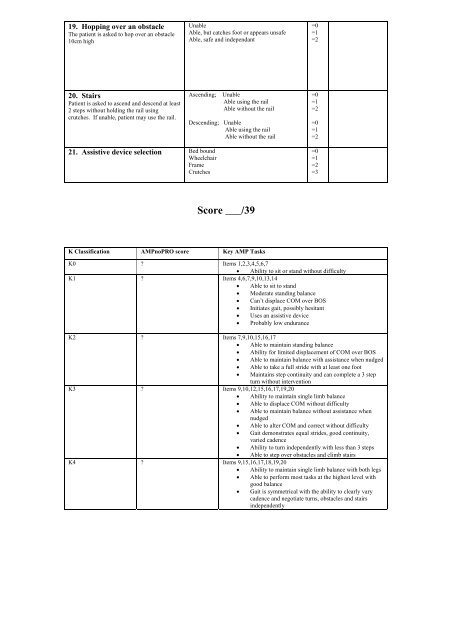 AMPUTEE MOBILITY PREDICTOR ASSESSMENT TOOL ...