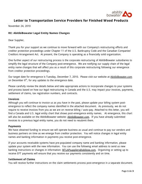 legal entity name changes letter to transportation service letter changes