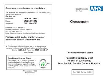 Clonazepam - East Cheshire NHS Trust