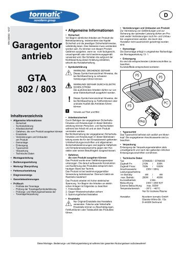 Garagentor antrieb GTA 802 / 803 - Tormatic