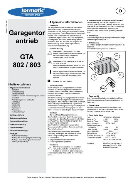 Garagentor antrieb GTA 802 / 803 - Tormatic