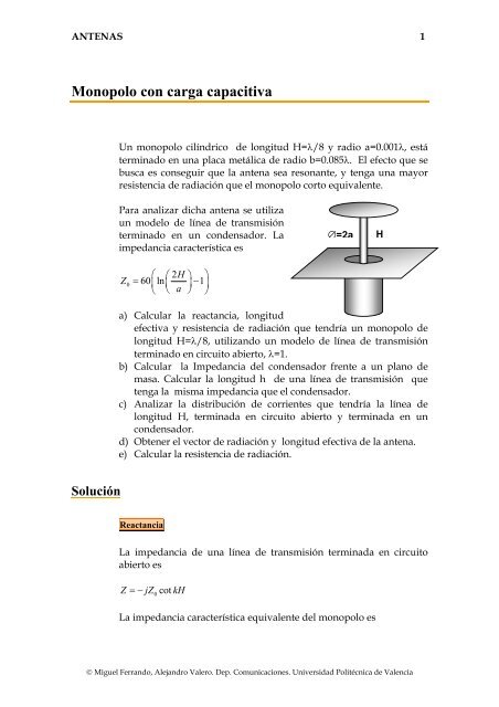 Monopolo con carga capacitiva - Universidad Politécnica de Valencia