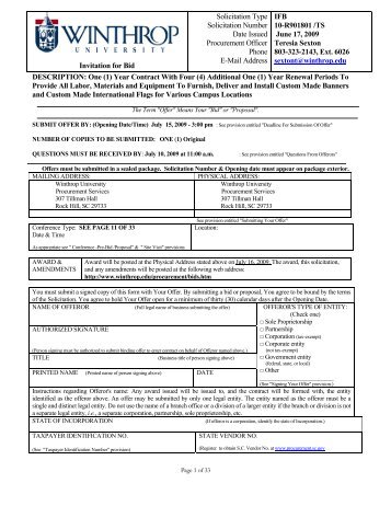 Invitation for Bid Solicitation Type Solicitation Number ... - Winthrop