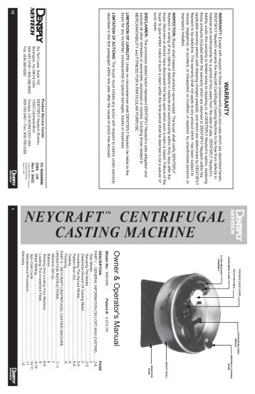 neycraft centrifugal casting machine - Mechanical Parts
