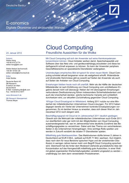 Cloud Computing: Freundliche Aussichten fÃ¼r die Wolke - TechConsult