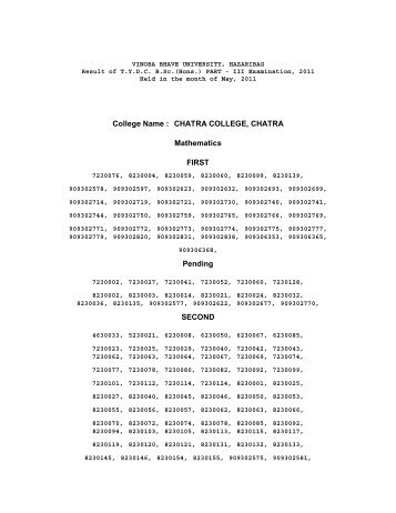 (Hons.) PART III Exam 2011 Chatra College, Chatra - India Results