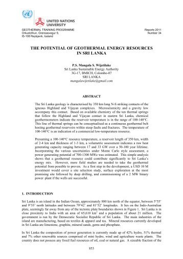 the potential of geothermal energy resources in sri lanka - Orkustofnun