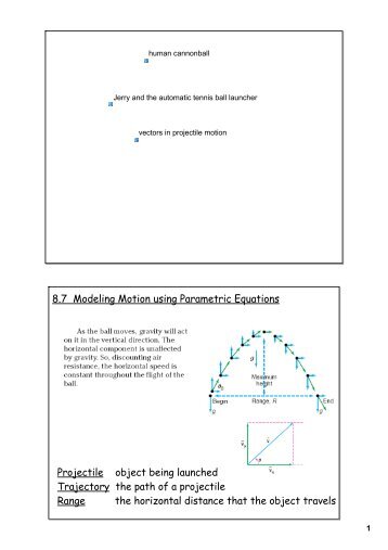 8.7 Modeling Motion using Parametric Equations Projectile object ...