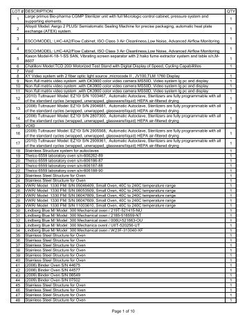 Page 1 of 10 LOT # DESCRIPTION QTY 1 Large primus Bio-pharma ...