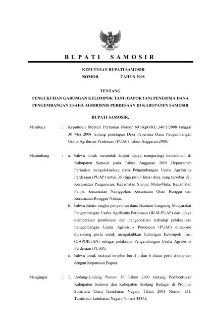 Sk Bupati Pdf Pemerintah Kabupaten Samosir