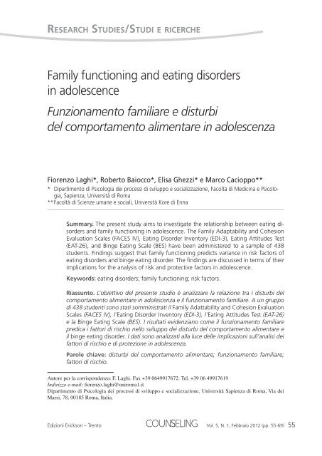 Family functioning and eating disorders in adolescence ... - Lumsa