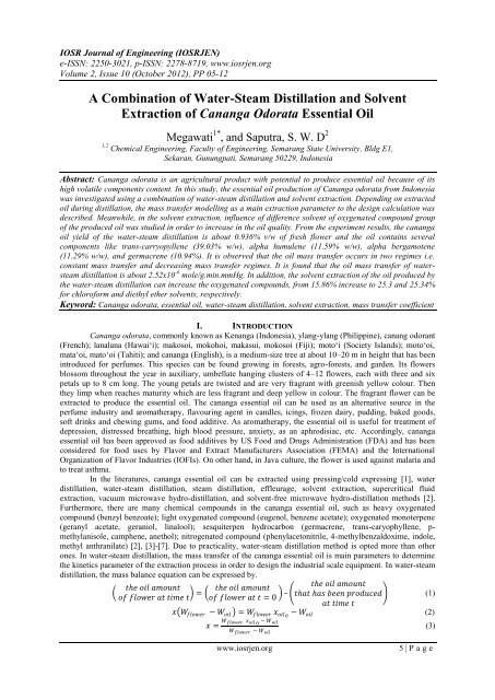 A Combination Of Water-Steam Distillation And Solvent - IOSRJEN