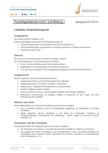 Leitfaden Einarbeitungszeit, PDF - FSJ Kultur in NRW