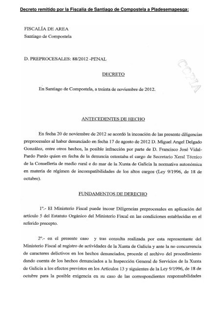 Decreto remitido por la FiscalÃ­a de Santiago de ... - Pladesemapesga