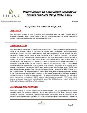 Determination Of Antioxidant Capacity Of Sensus Products Using ...
