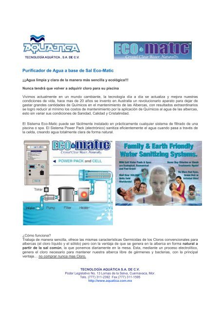 Purificador de Agua a base de Sal Eco-Matic - AquÃ¡tica