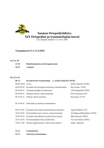 Kurssiohjelma (pdf) - Suomen Ortopediyhdistys