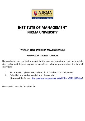 institute of management nirma university five year integrated bba ...