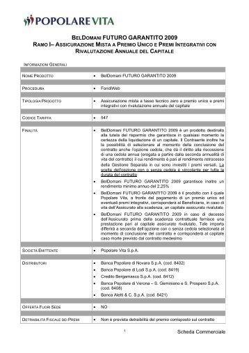 BELDOMANI FUTURO GARANTITO 2009 - Popolare vita