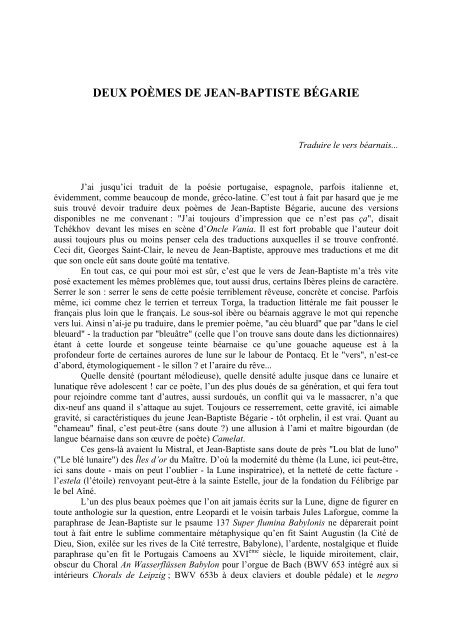 deux poèmes de jean-baptiste bégarie - Institut Béarnais Gascon