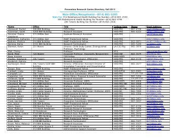 Quick Directory Fall 2013 - Prevention Research Center