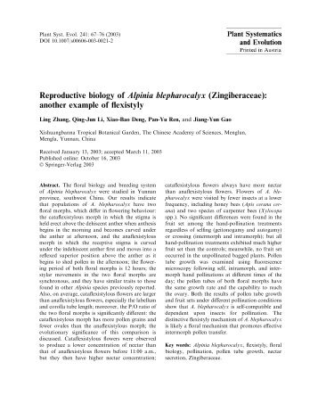 Reproductive biology of Alpinia blepharocalyx ... - Springer