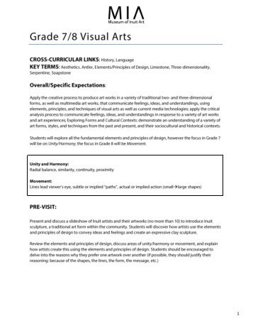 Grade 7/8 Visual Arts Lesson Plan - Museum of Inuit Art
