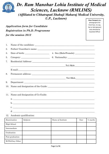 Application Form - Dr. Ram Manohar Lohia Institute of Medical ...