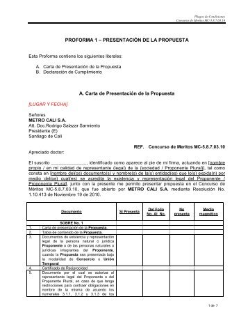 proforma 1 presentacion de la propuesta mc 5.8.7.03.10 - Metrocali