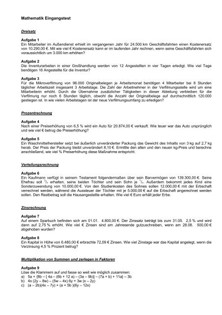 Mathematik Eingangstest - Berufskolleg Bottrop