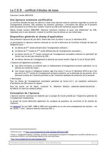 Fiche Info_Le Certificat d'Ã©tudes de base 2010 - La Province de ...