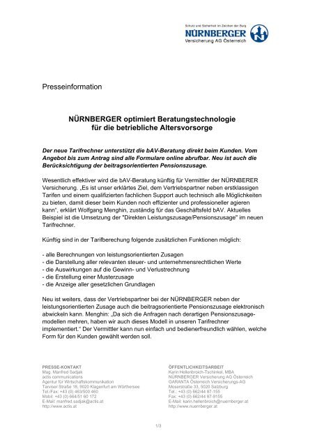 Presseinformation NÜRNBERGER optimiert Beratungstechnologie ...