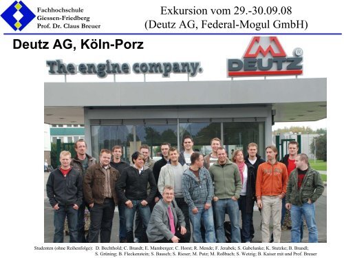 Deutz AG; KÃ¶ln-Porz (Motorenentwicklung und Montage)) sowie ...