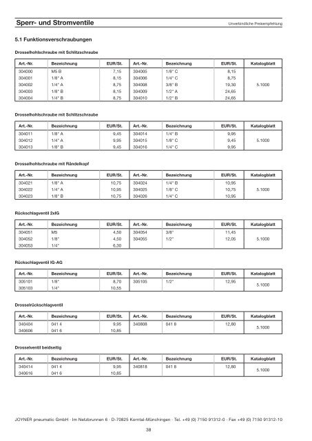 Wir bewegen mehr als Luft PREISLISTE 2011 - JOYNER pneumatic ...