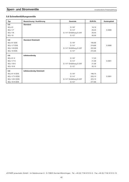 Wir bewegen mehr als Luft PREISLISTE 2011 - JOYNER pneumatic ...