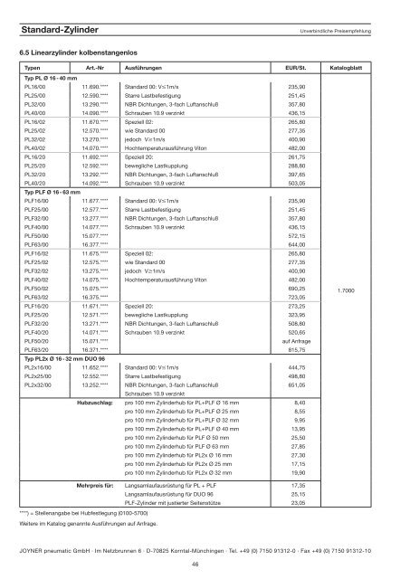 Wir bewegen mehr als Luft PREISLISTE 2011 - JOYNER pneumatic ...