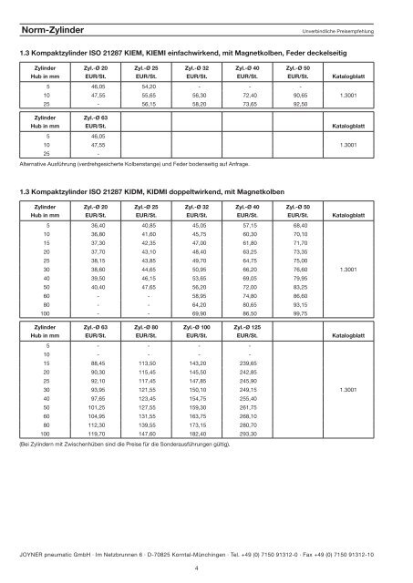 Wir bewegen mehr als Luft PREISLISTE 2011 - JOYNER pneumatic ...