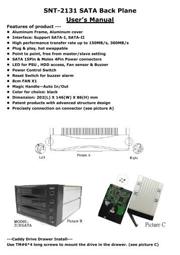 SNT-2131 SATA Back Plane User's Manual - Chieftec