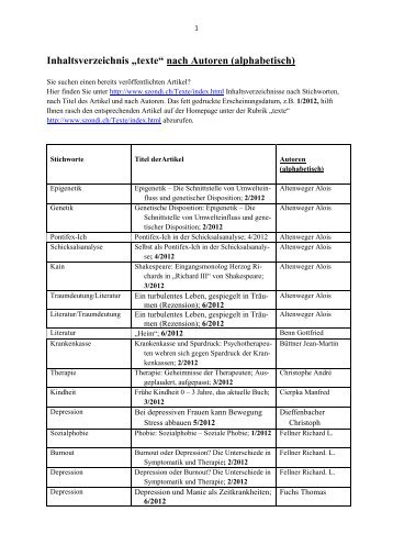 Inhaltsverzeichnis âtexteâ nach Autoren (alphabetisch)