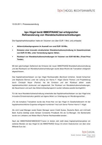 Presseaussendung - bpv HÃ¼gel RechtsanwÃ¤lte