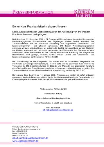 Erster Kurs Praxisanleiter/in abgeschlossen - Segeberger Kliniken ...