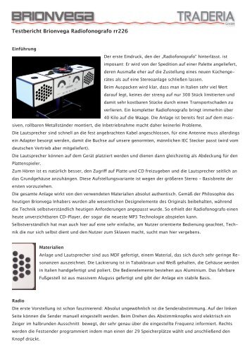 Testbericht Brionvega Radiofonografo rr226 - Connox