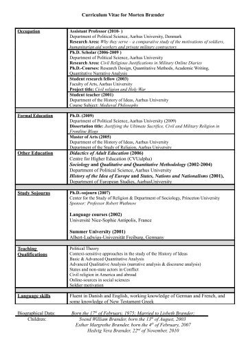 Curriculum Vitae for Morten BrÃ¦nder Other Education Didactics of ...