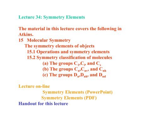 Lecture 34: Symmetry Elements The material in this lecture ... - Cobalt